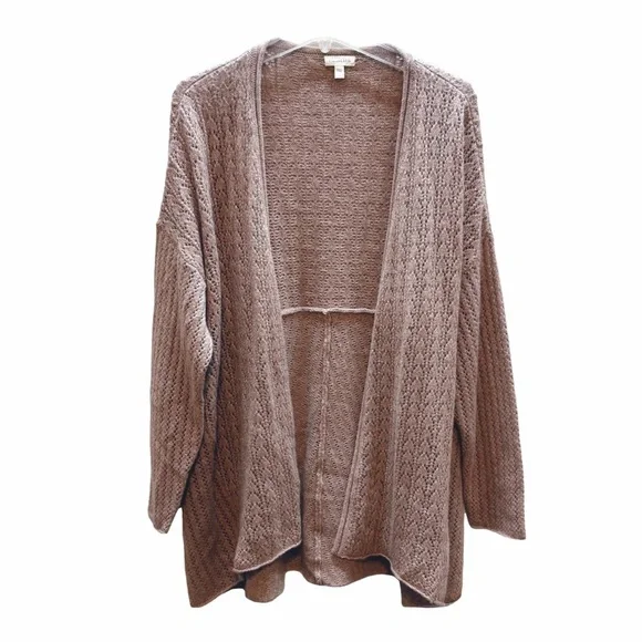 Garnet Hill 100% Cashmere Pointelle Knit Open Front Cardigan Sweater Lavender L - Picture 1 of 6